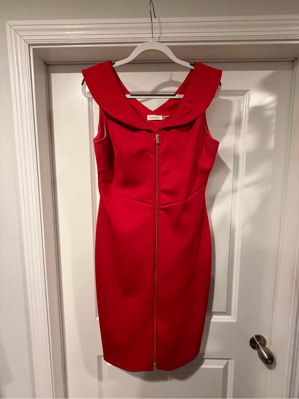 Calvin Klein Bold Red Zip-Front Midi Dress